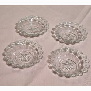 Antique Duncan Miller Clear Glass Small Bowl Set Diamond Ridge Pattern Starburst